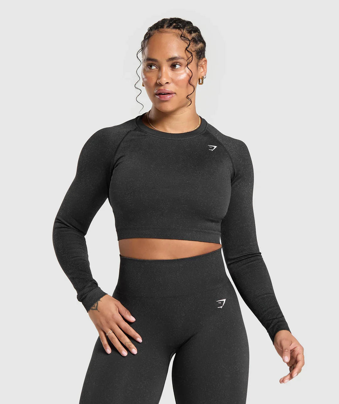 Adapt Fleck Seamless Long Sleeve Crop Top Mineral | Black