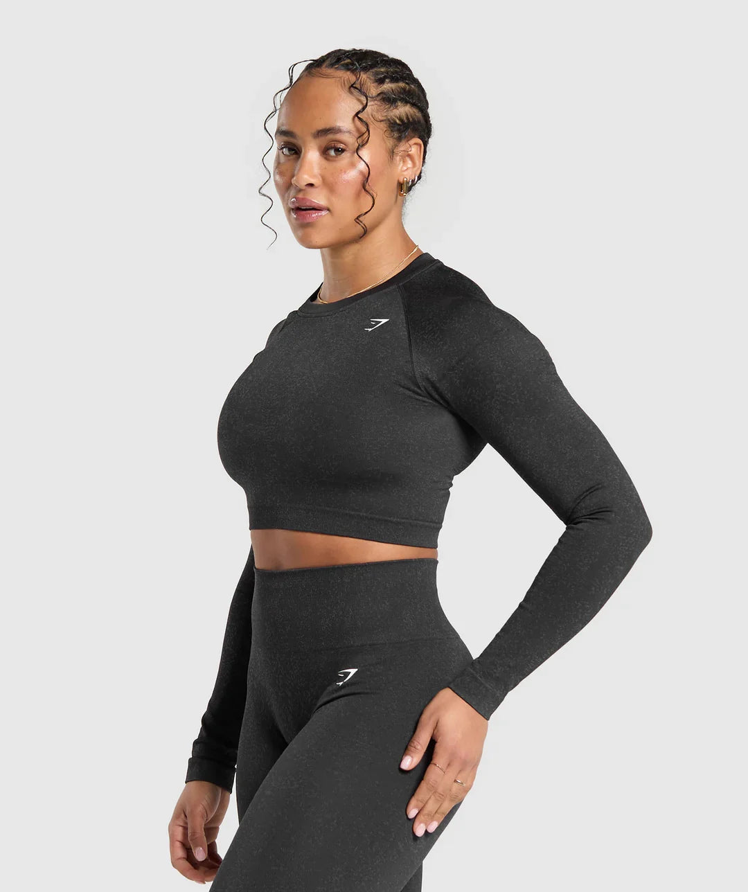 Adapt Fleck Seamless Long Sleeve Crop Top Mineral | Black