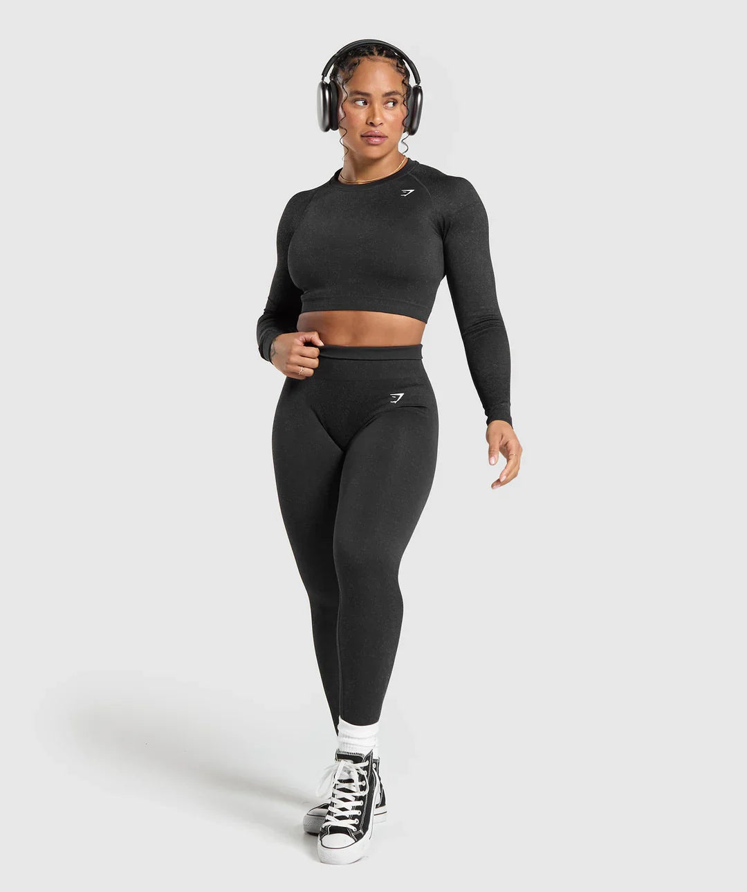 Adapt Fleck Seamless Long Sleeve Crop Top Mineral | Black