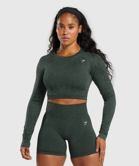 Adapt Fleck Seamless Long Sleeve Crop Top Victory Green/ Unit Green