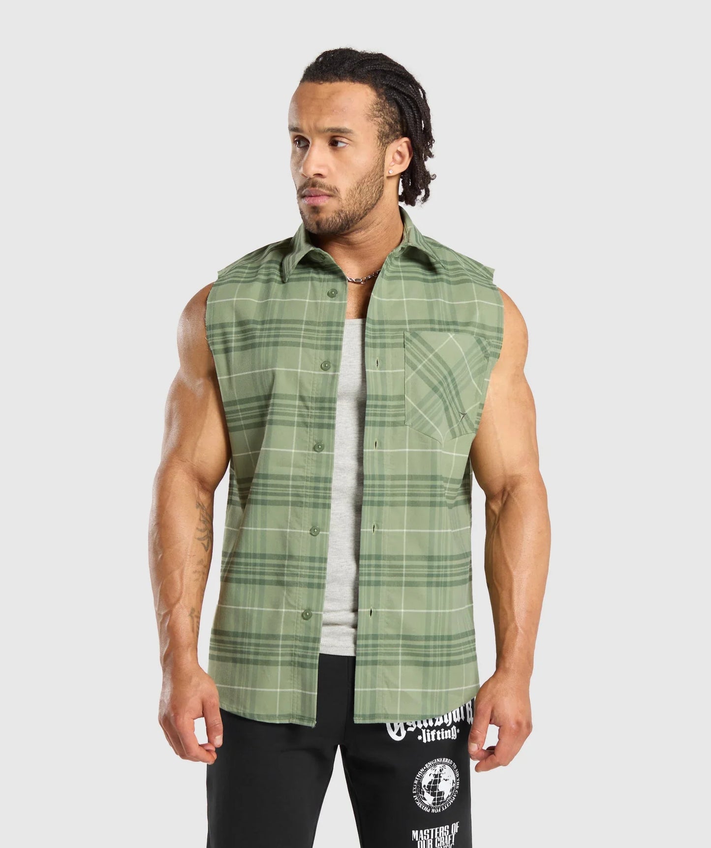 Check Sleeveless Shirt - Natural Sage Green