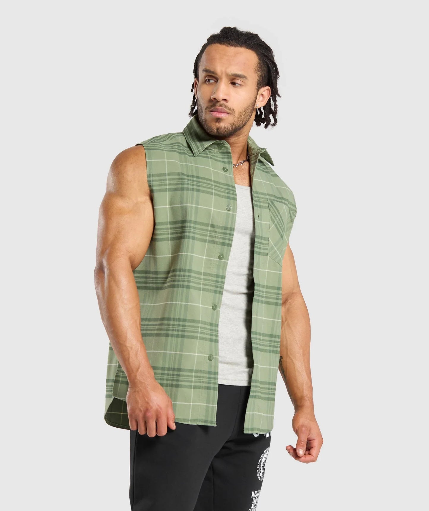 Check Sleeveless Shirt - Natural Sage Green