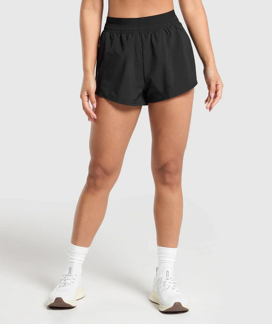 Double Waistband Shorts - Black/Black