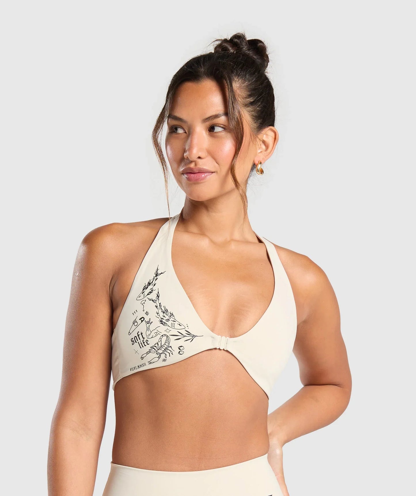 Elevate Tattoo Graphic Sports Bra - Cream Beige