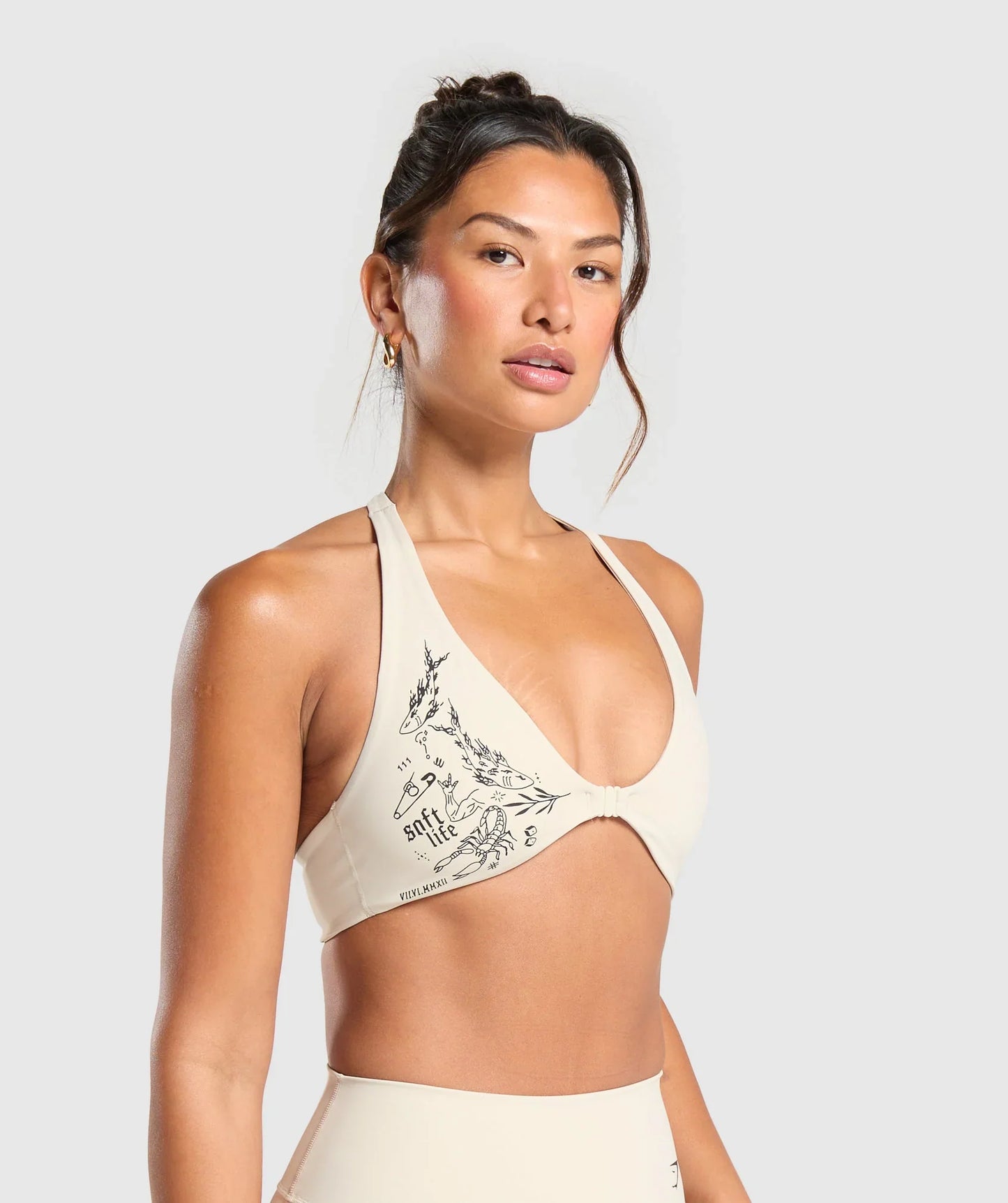 Elevate Tattoo Graphic Sports Bra - Cream Beige