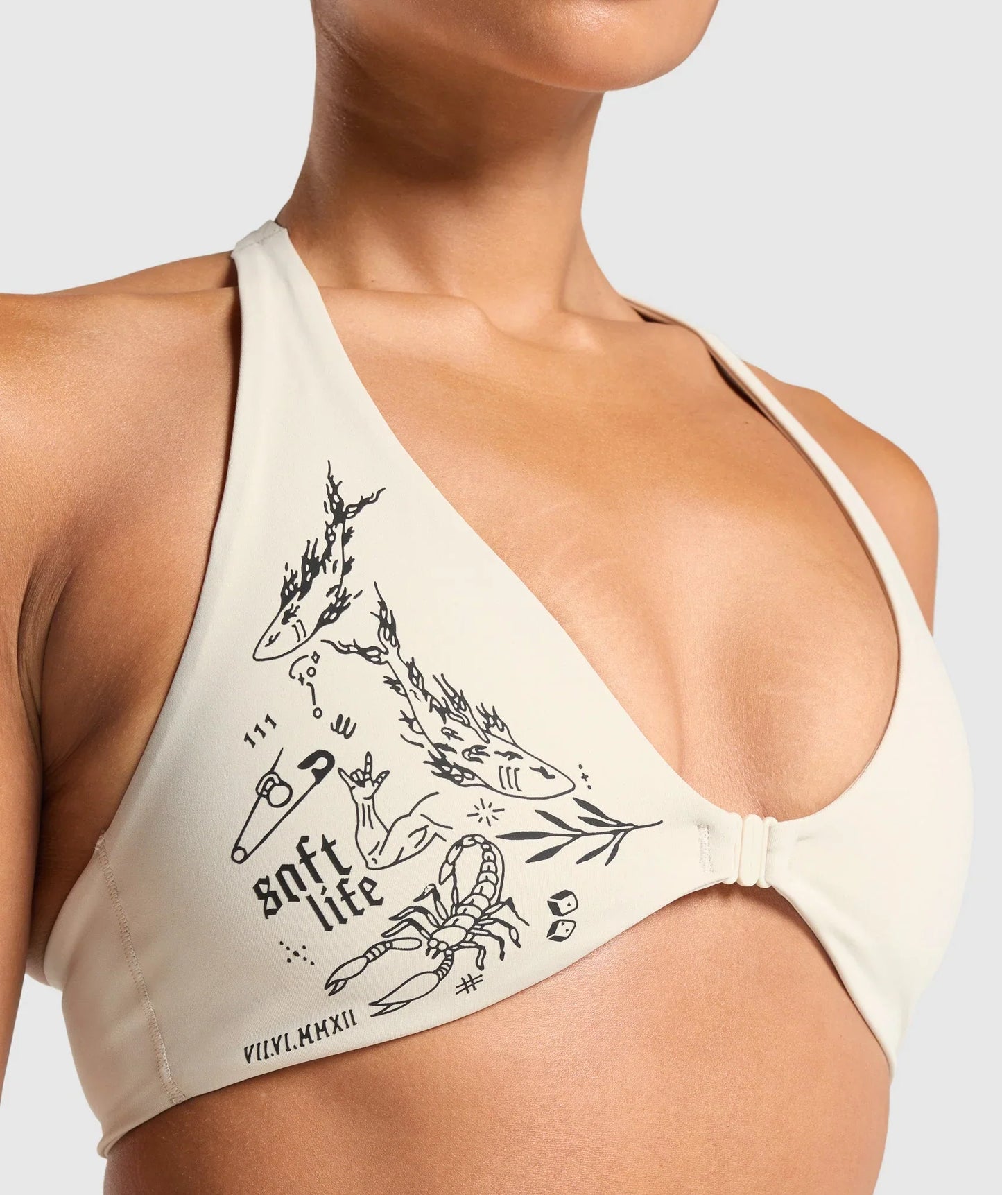 Elevate Tattoo Graphic Sports Bra - Cream Beige