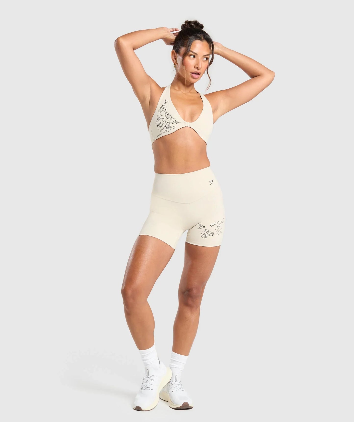 Elevate Tattoo Graphic Sports Bra - Cream Beige