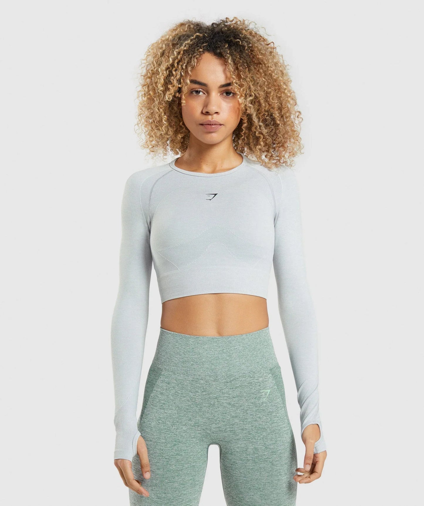 Flex Sports Long Sleeve Crop Top - Light Grey Marl