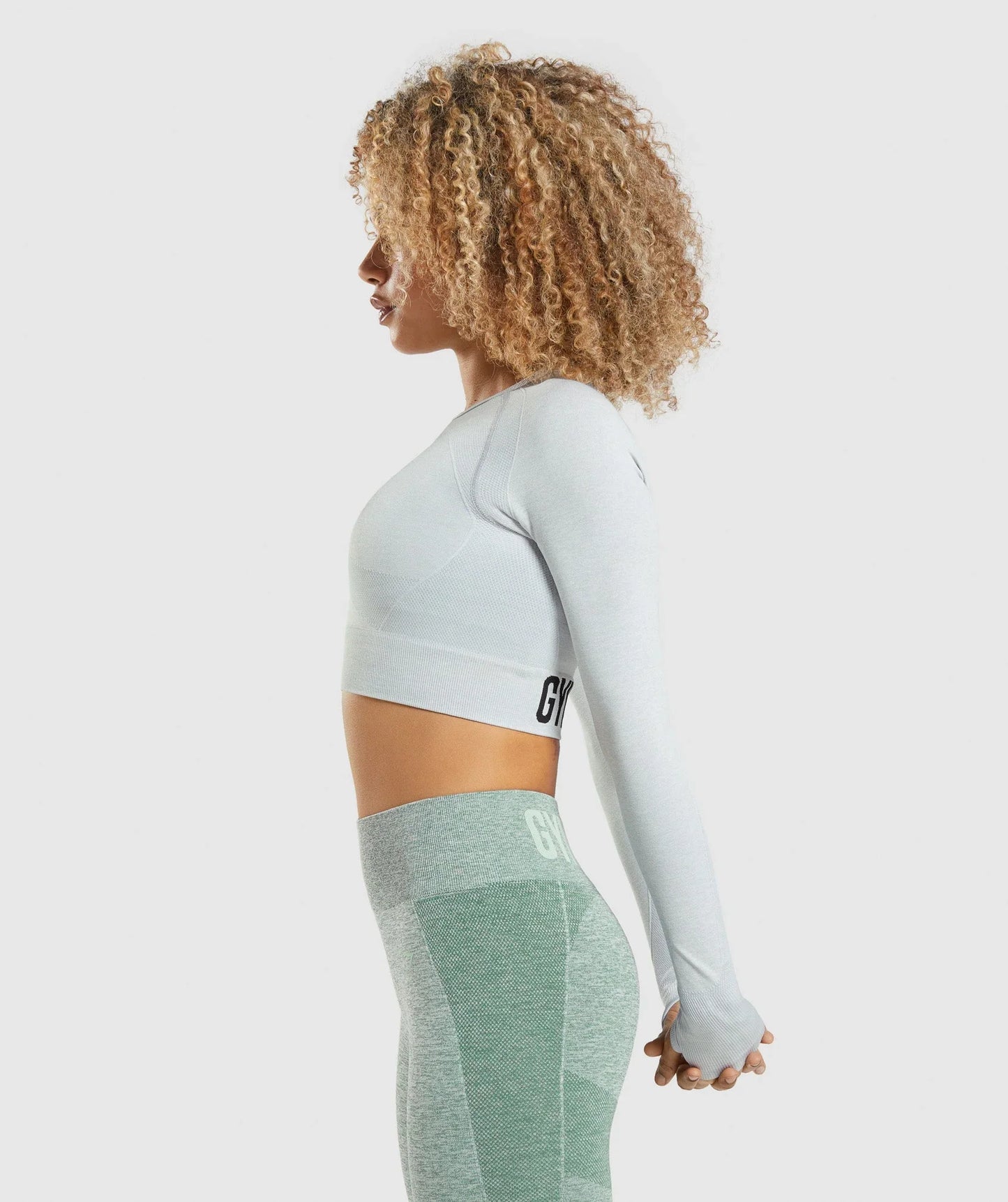 Flex Sports Long Sleeve Crop Top - Light Grey Marl