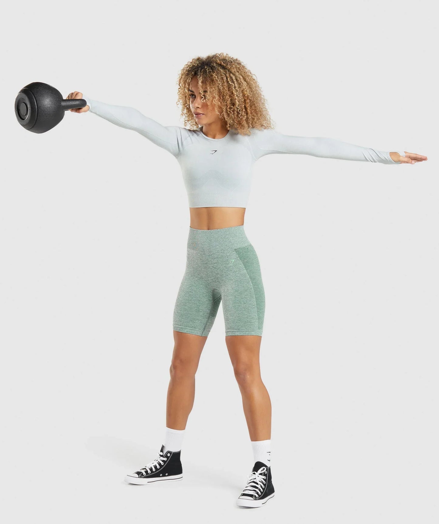 Flex Sports Long Sleeve Crop Top - Light Grey Marl