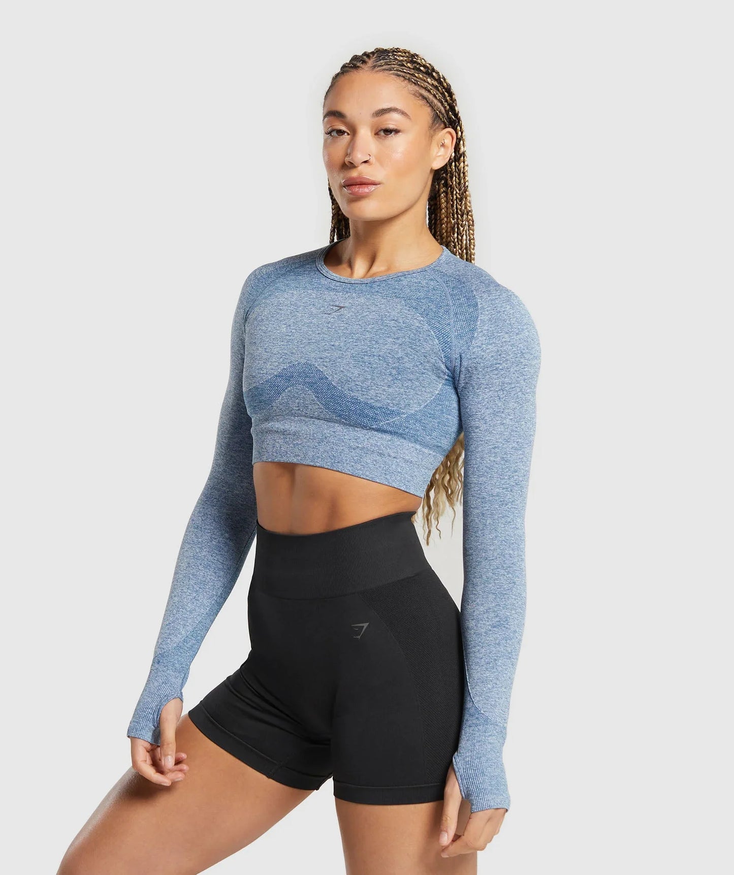 Flex Sports Long Sleeve Crop Top - Faded Blue/Pitch Grey