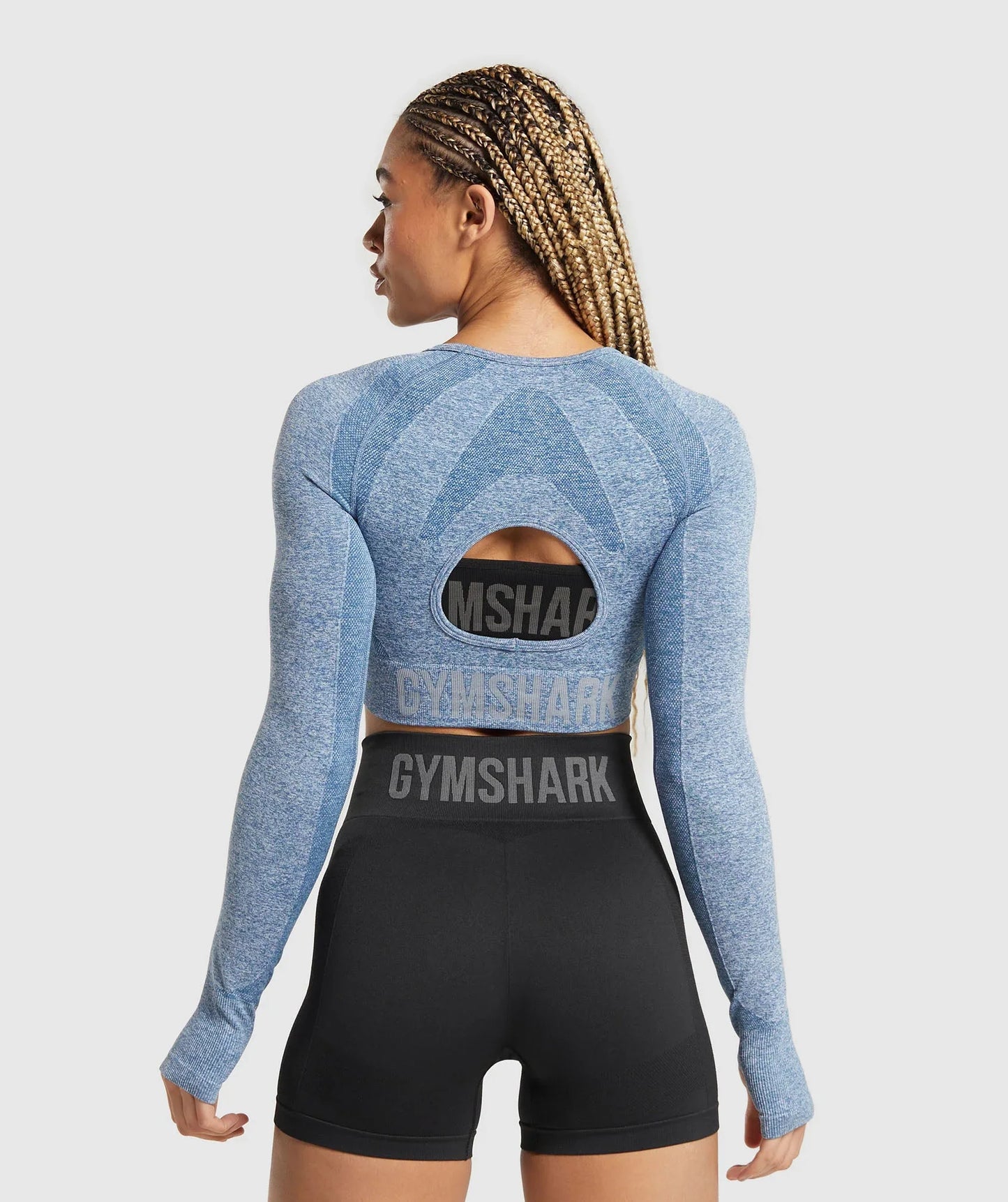 Flex Sports Long Sleeve Crop Top - Faded Blue/Pitch Grey