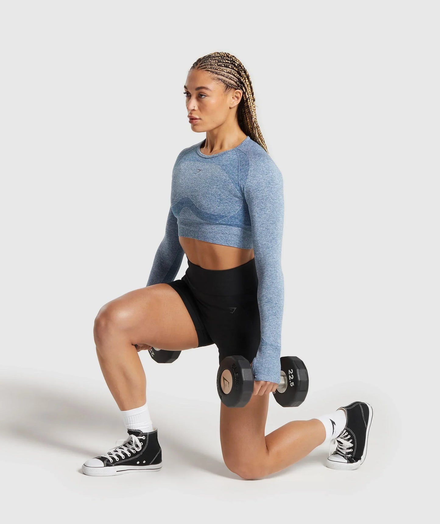 Flex Sports Long Sleeve Crop Top - Faded Blue/Pitch Grey