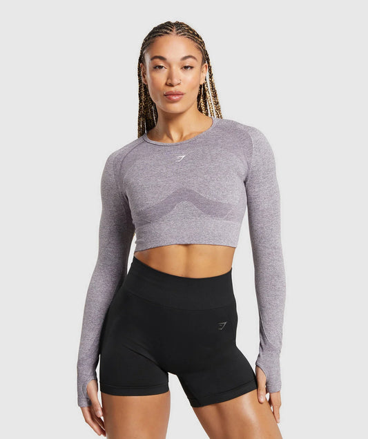 Flex Sports Long Sleeve Crop Top - Fog Purple/White