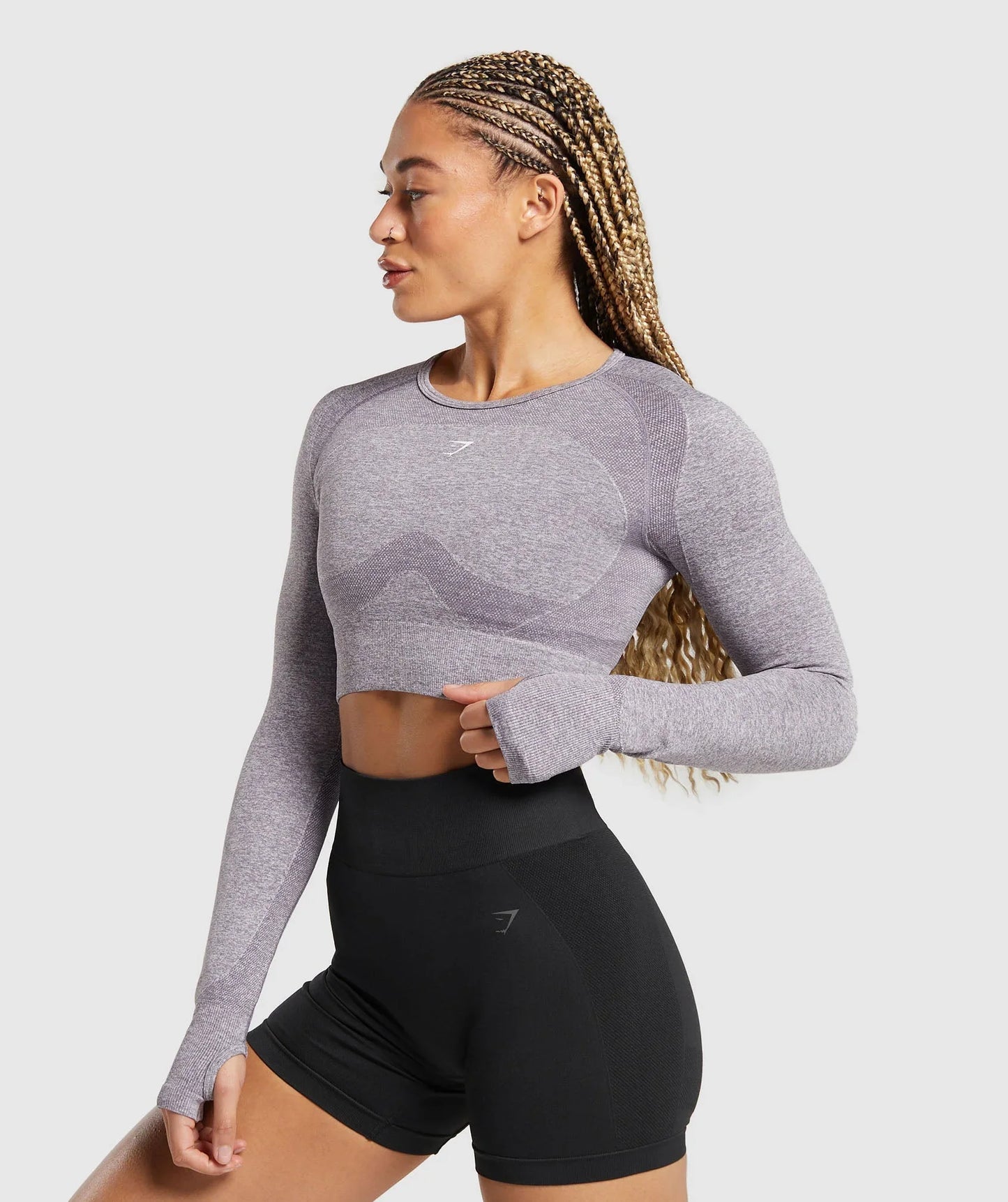 Flex Sports Long Sleeve Crop Top - Fog Purple/White