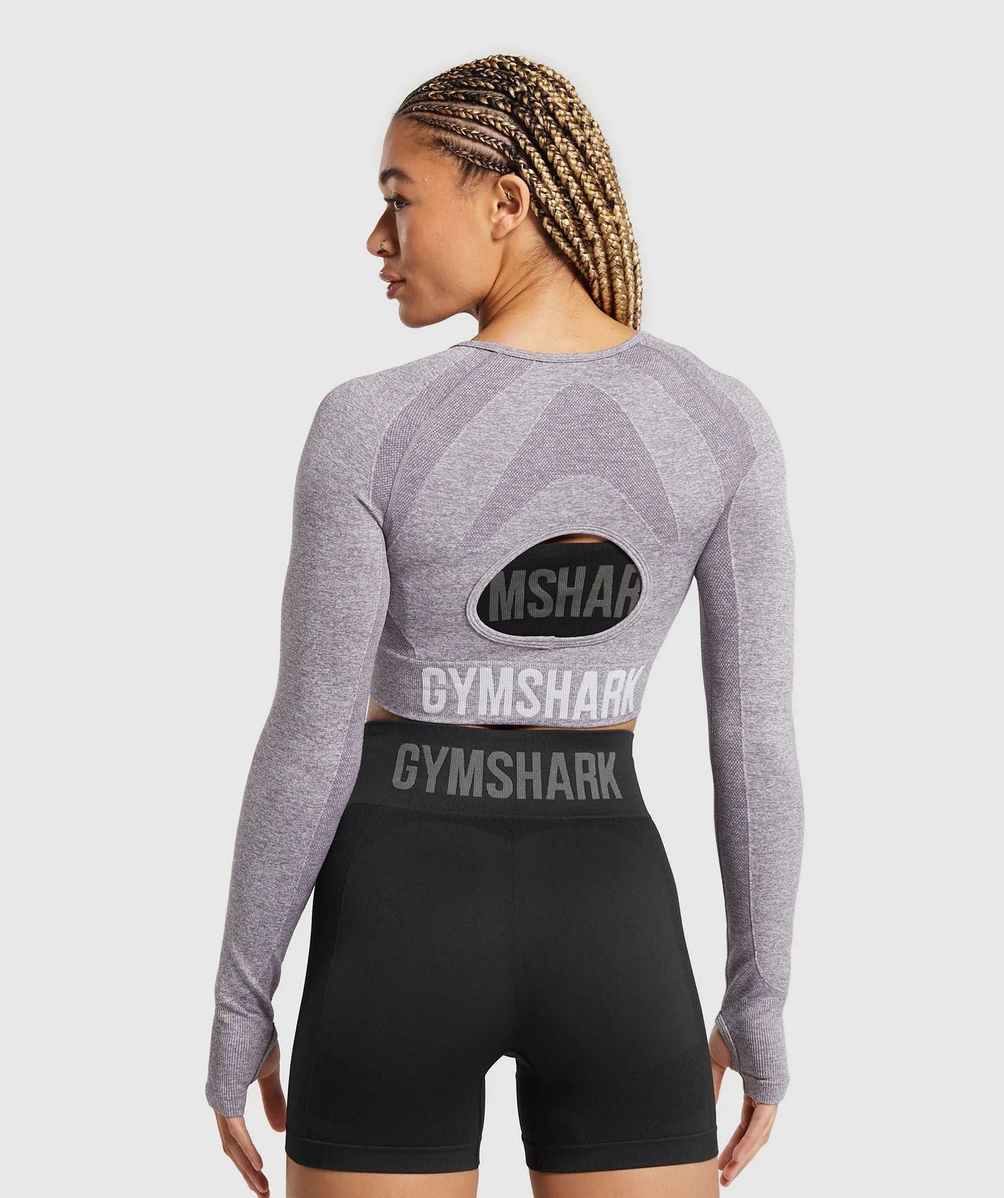 Flex Sports Long Sleeve Crop Top - Fog Purple/White