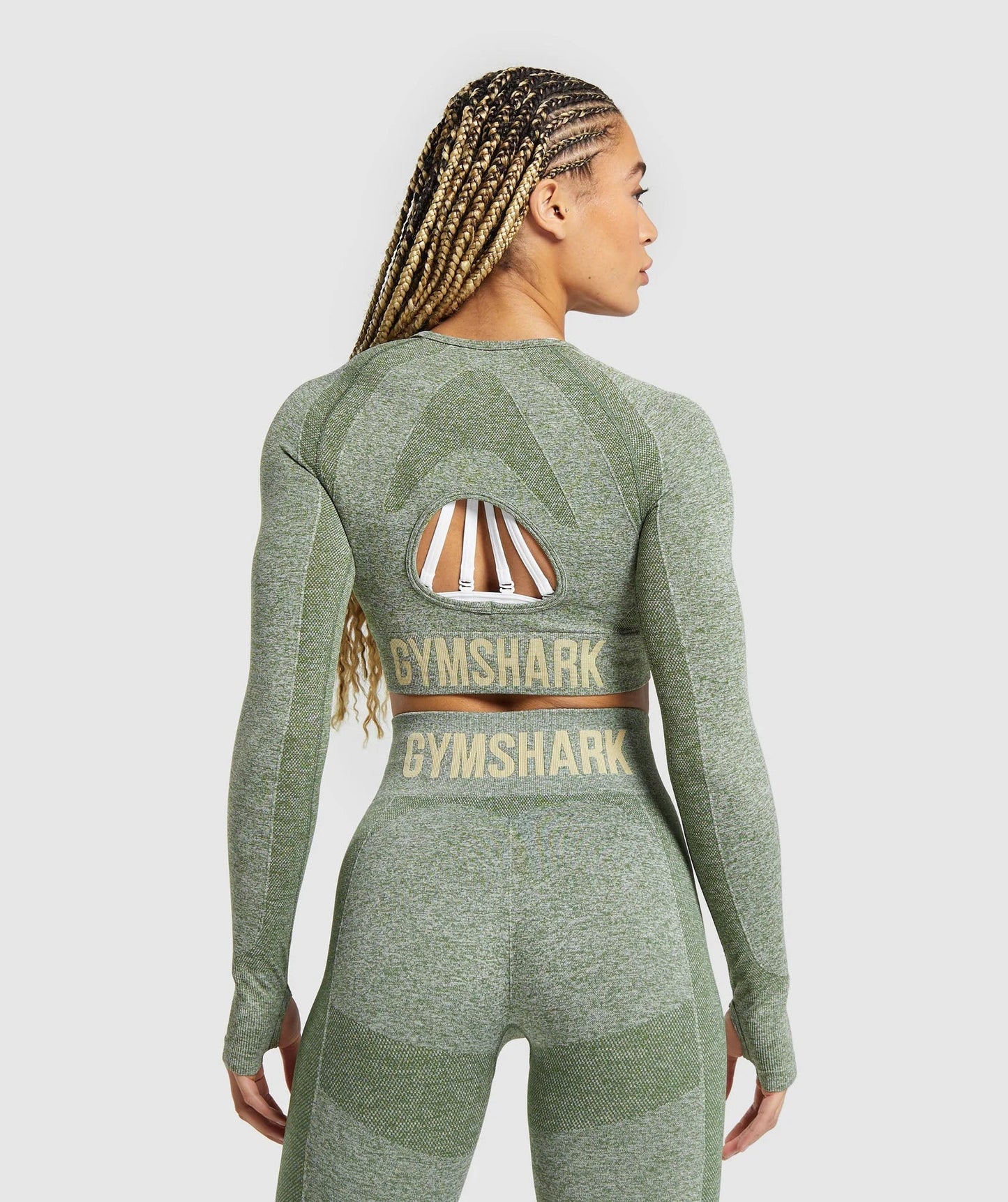 Flex Sports Long Sleeve Crop Top - Force Green/Vanilla Beige