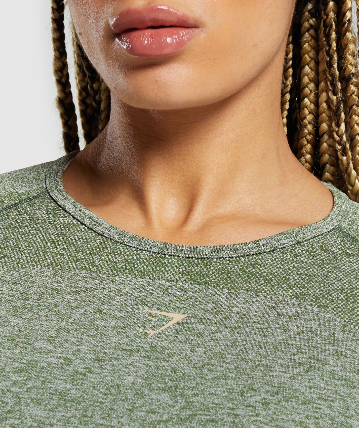 Flex Sports Long Sleeve Crop Top - Force Green/Vanilla Beige