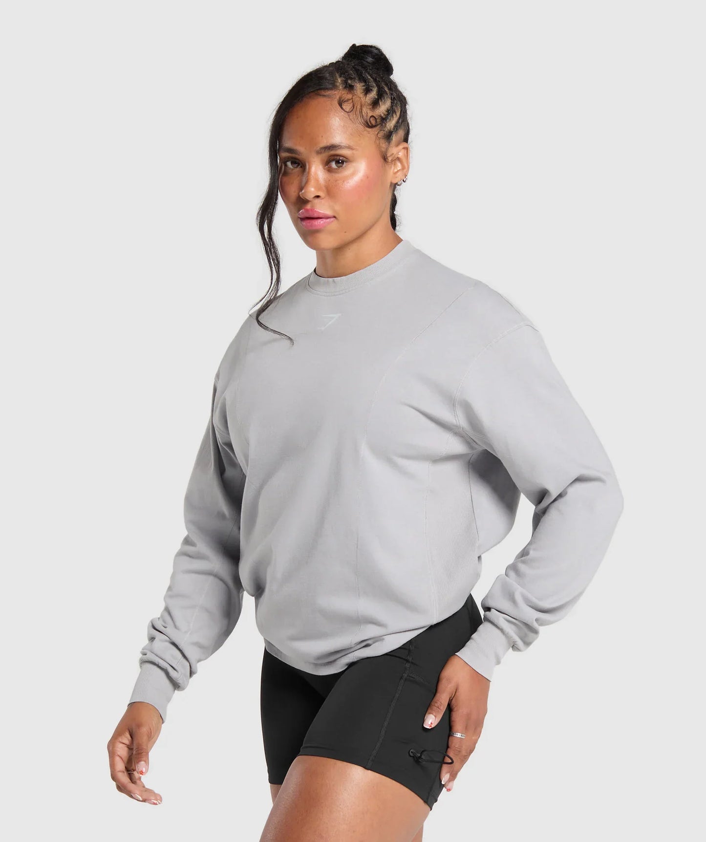 Power Oversized Long Sleeve Top - Silver Grey/Acid Wash Small Ball