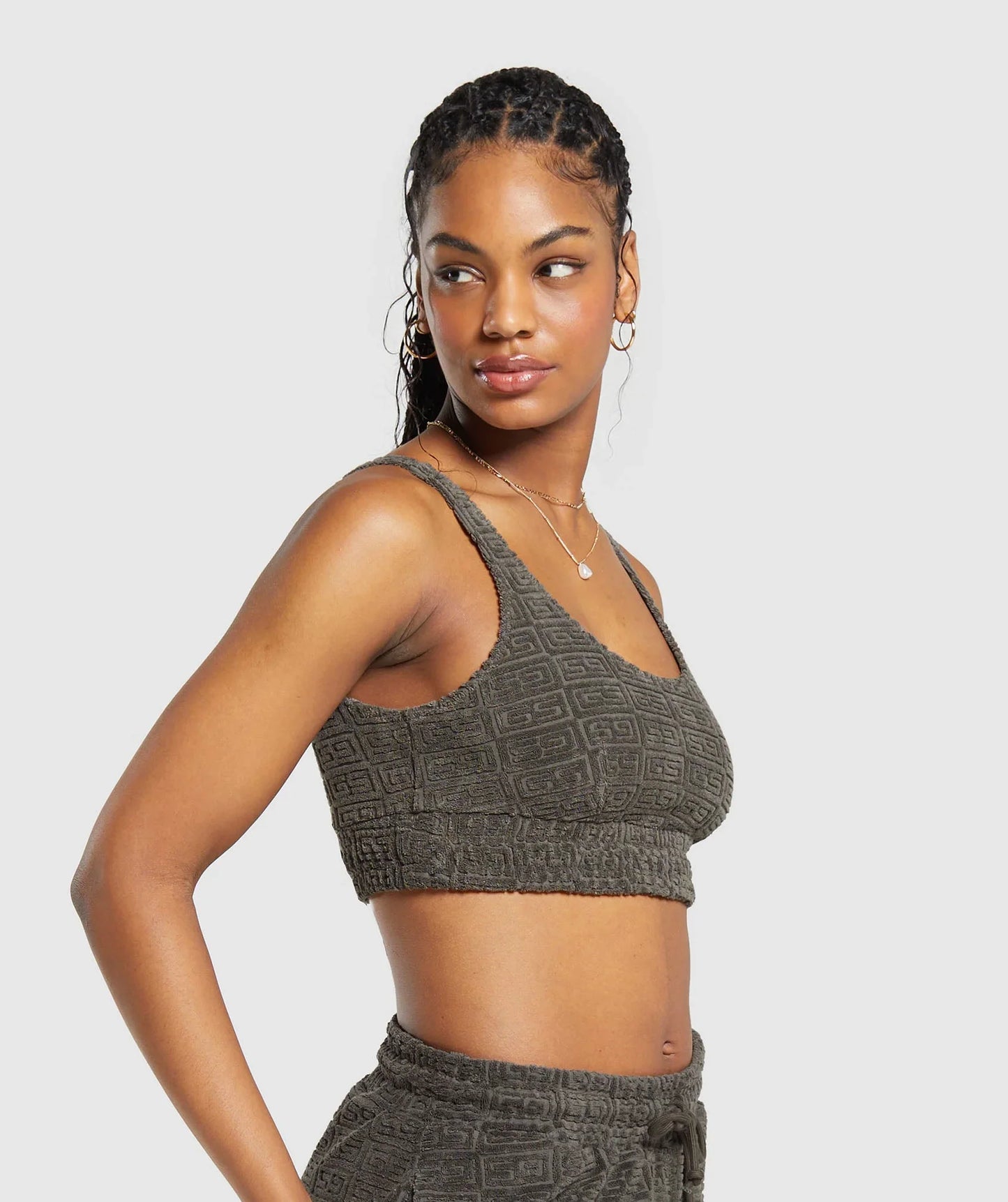 Monogram Towelling Bralette - Strength Green