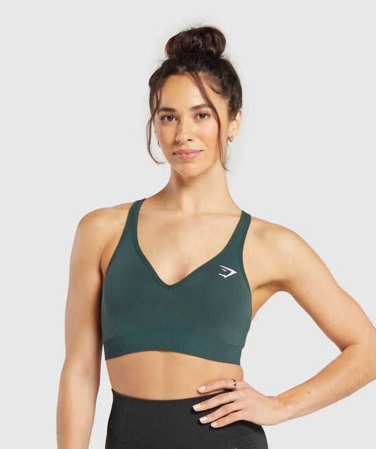 Vital Seamless 2.0 V Neck Sports Bra - Woodland Green Marl