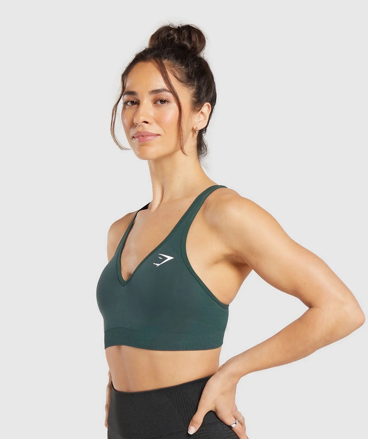 Vital Seamless 2.0 V Neck Sports Bra - Woodland Green Marl