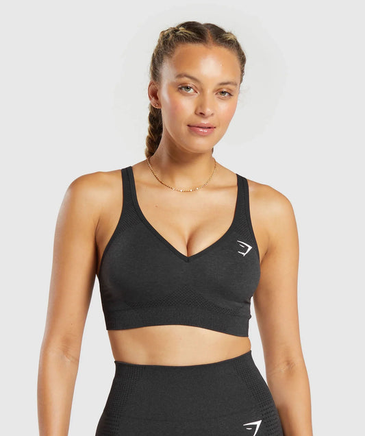 Vital Seamless 2.0 V Neck Sports Bra - Black Marl