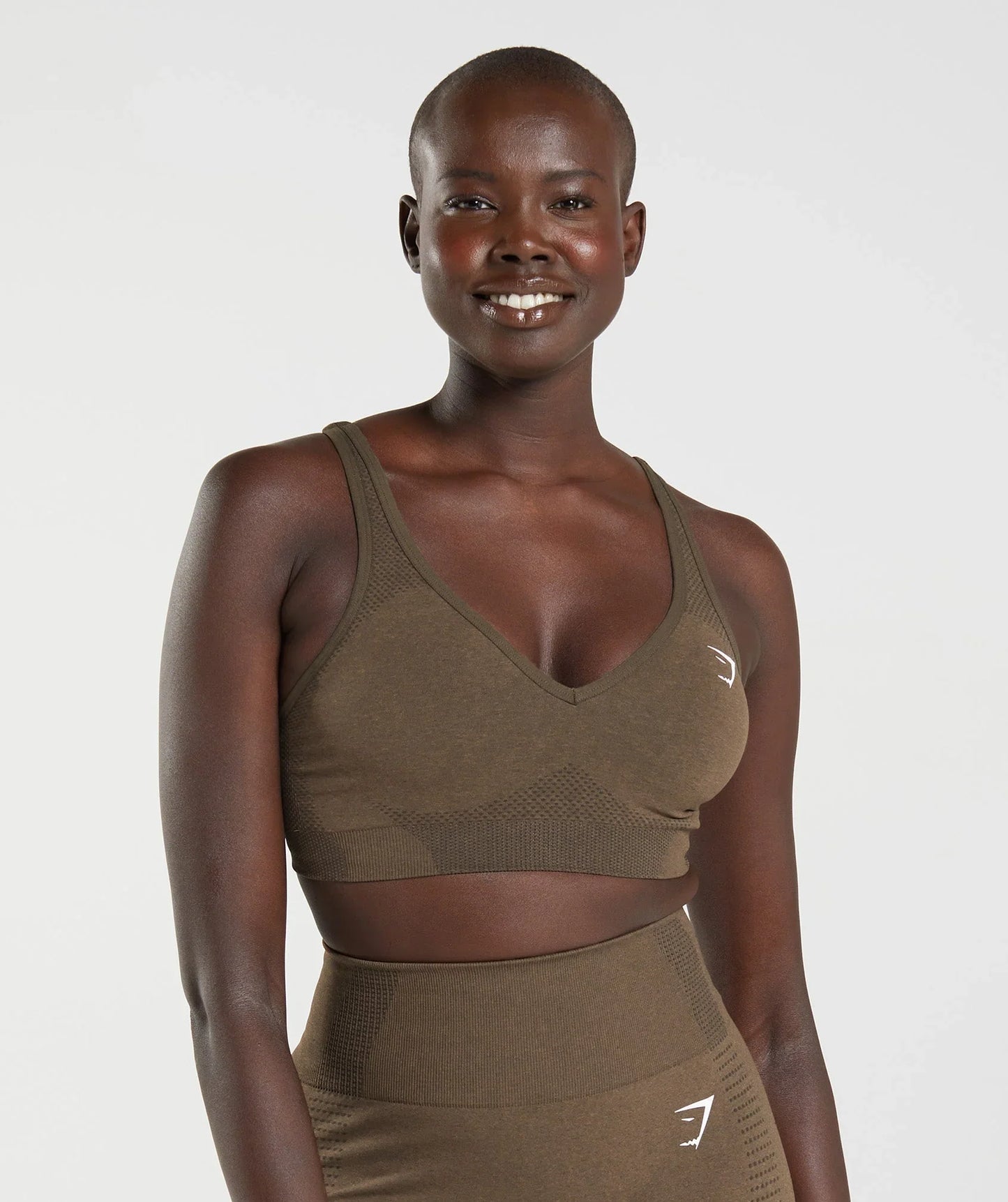 Vital Seamless 2.0 V Neck Sports Bra - Espresso Marl